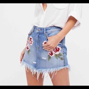 Free People Rose embroidered jean skirt